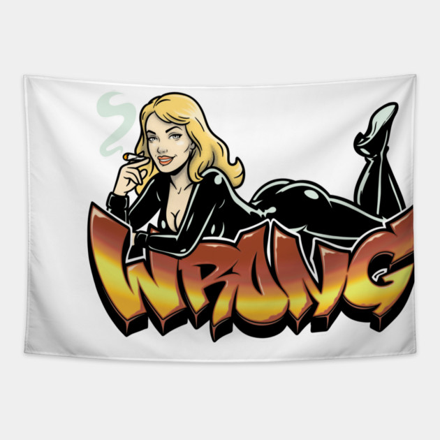 Wrong Blonde Latex Pinup Tapestry by Wrongteeshirt
