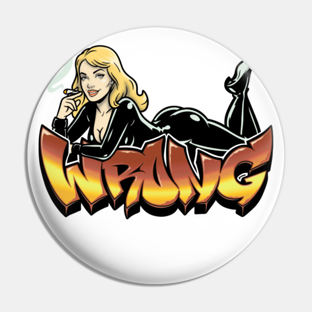 Wrong Blonde Latex Pinup Pin by Wrongteeshirt