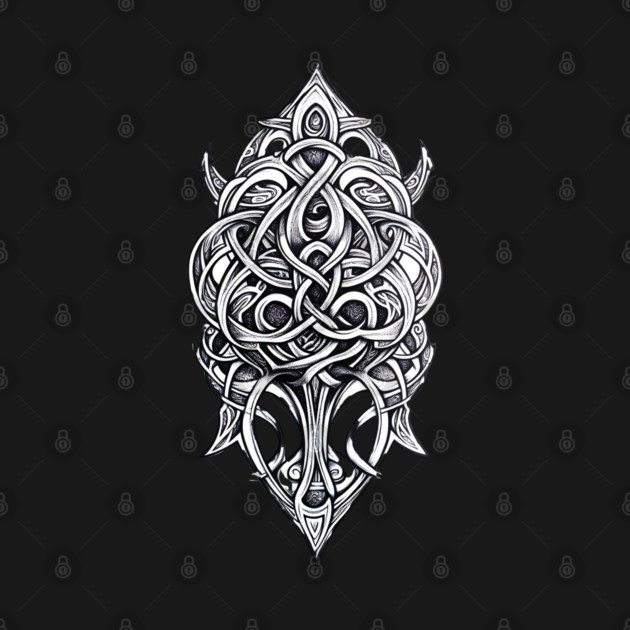 Celtic Knot Tribal Shield – Intricate Blackwork Line Art Design by WarFX Designs