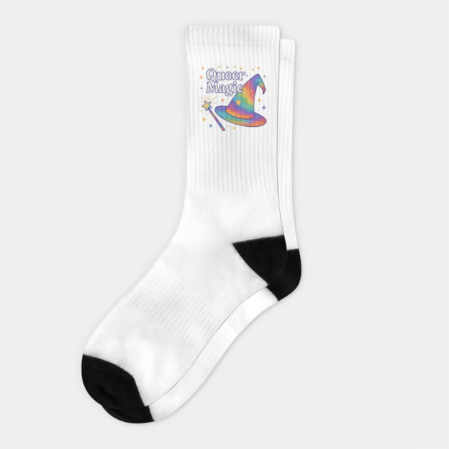 Queer Magic Rainbow Wizard Hat – Pride LGBTQ+ Fantasy Art Socks by WarFX Designs