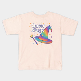Queer Magic Rainbow Wizard Hat – Pride LGBTQ+ Fantasy Art Kids T-Shirt