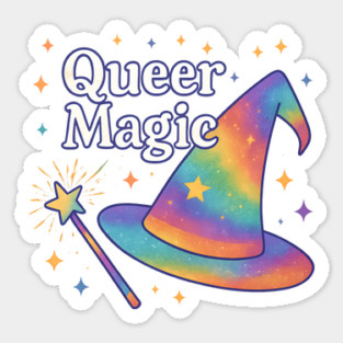 Queer Magic Rainbow Wizard Hat – Pride LGBTQ+ Fantasy Art Sticker