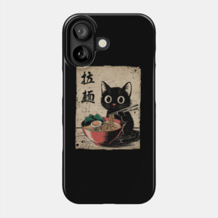 Adorable Black Cat Enjoying Ramen Japanese Style Foodie Art Phone Case