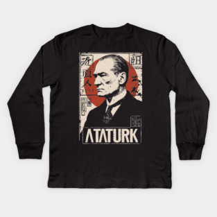 Vintage Atatürk Revolutionary Portrait Kids Long Sleeve T-Shirt