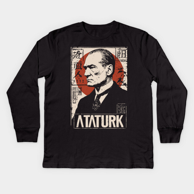 Vintage Atatürk Revolutionary Portrait Kids Long Sleeve T-Shirt by TuncGK