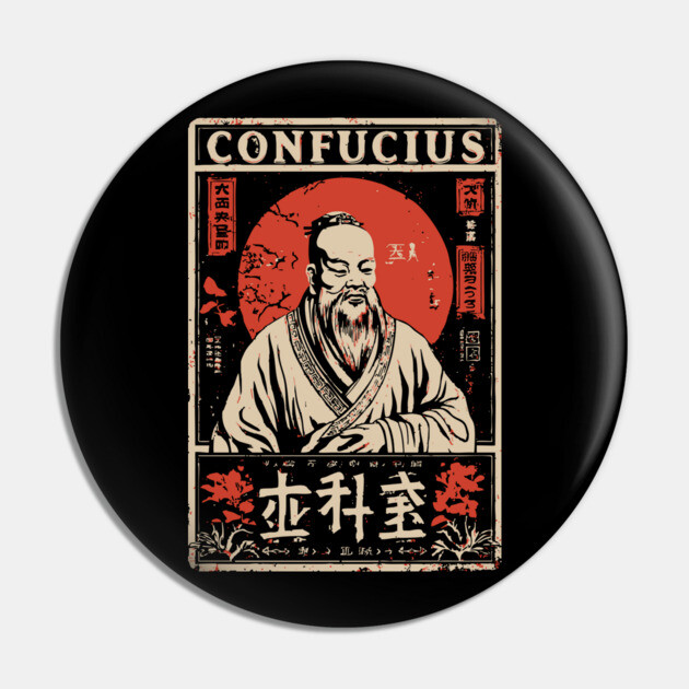 Confucius Wisdom Portrait - Eastern Philosophy Art Pin by TuncGK