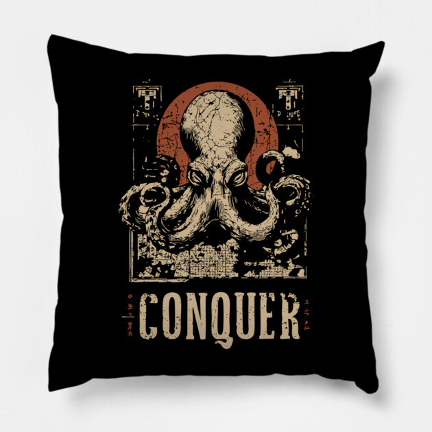 Conquer the Oceans - Vintage Octopus Art Pillow by TuncGK