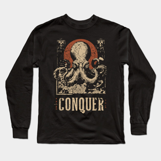 Conquer the Oceans - Vintage Octopus Art Long Sleeve T-Shirt by TuncGK