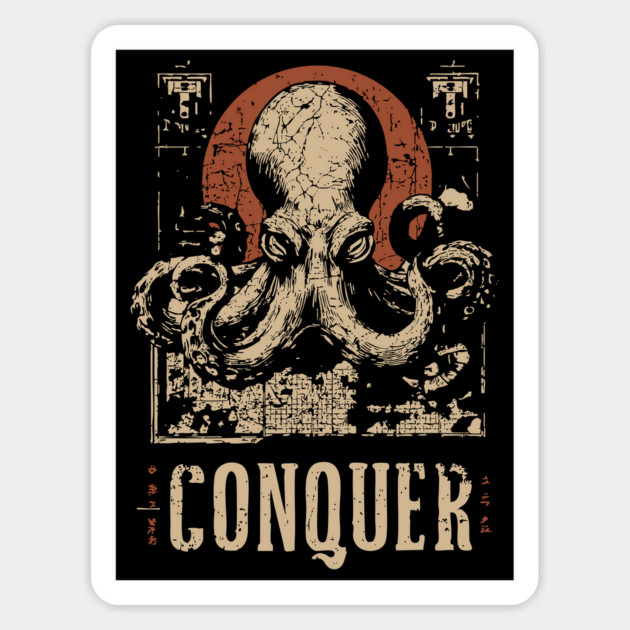 Conquer the Oceans - Vintage Octopus Art Magnet by TuncGK