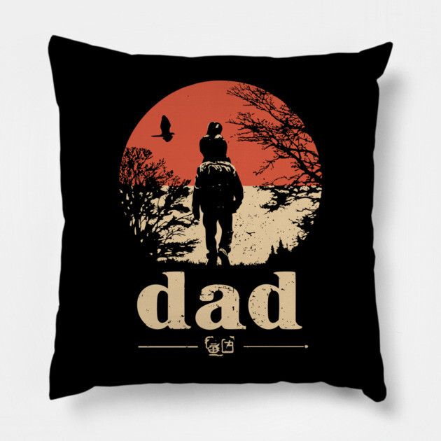 Dad Carrying Kid - Vintage Fatherhood Art Pillow by TuncGK