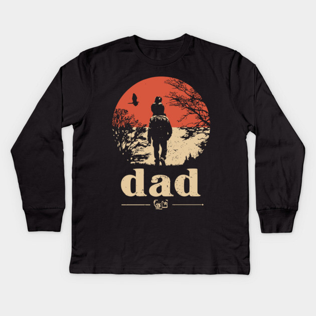 Dad Carrying Kid - Vintage Fatherhood Art Kids Long Sleeve T-Shirt by TuncGK