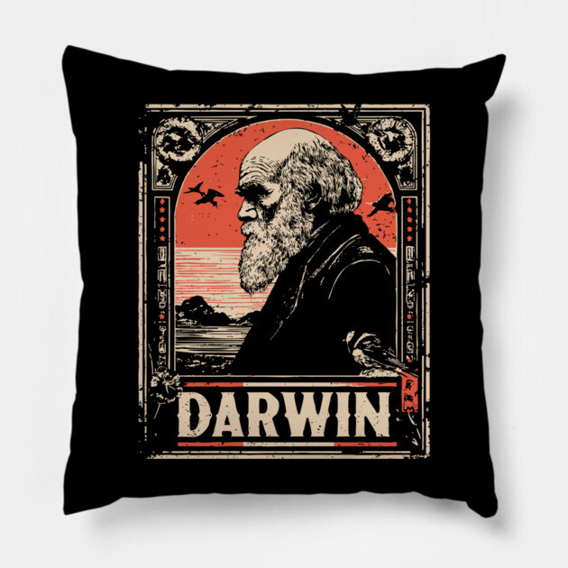 Darwin Evolution Theory Vintage Science Art Pillow by TuncGK
