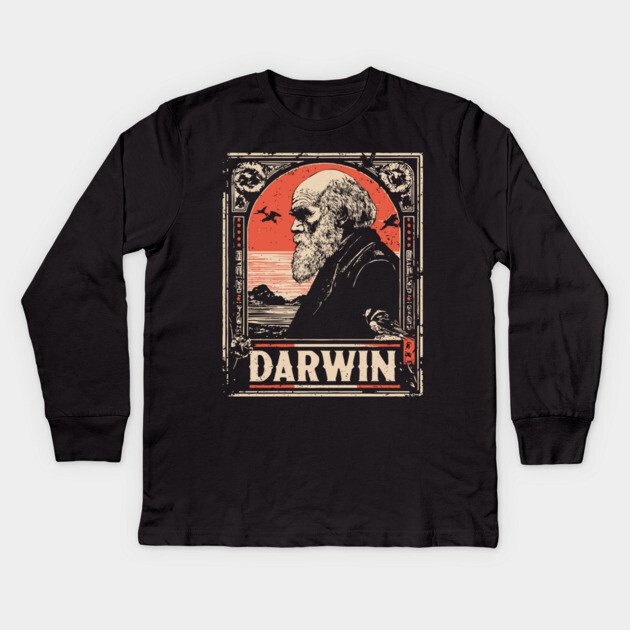Darwin Evolution Theory Vintage Science Art Kids Long Sleeve T-Shirt by TuncGK