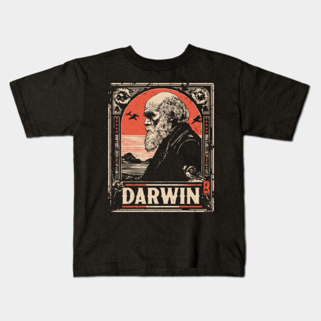 Darwin Evolution Theory Vintage Science Art Kids T-Shirt by TuncGK