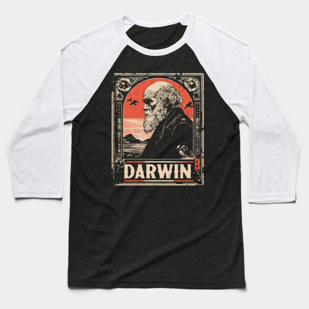 Darwin Evolution Theory Vintage Science Art Baseball T-Shirt by TuncGK