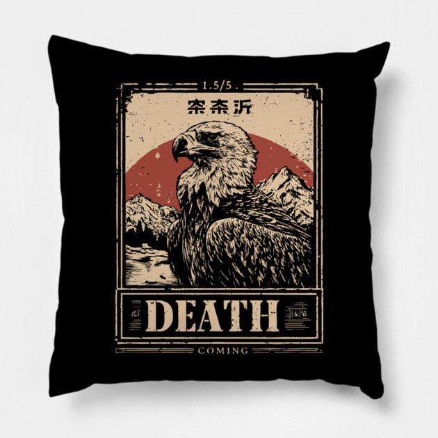 Death's Vulture - Vintage Gothic Wildlife Art Pillow by TuncGK