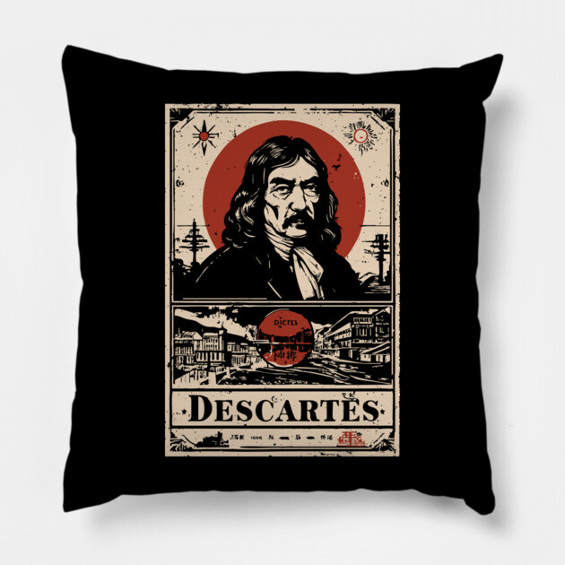 Descartes Philosophical Portrait - 'I Think Therefore I Am' Pillow by TuncGK