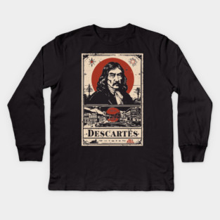 Descartes Philosophical Portrait - 'I Think Therefore I Am' Kids Long Sleeve T-Shirt