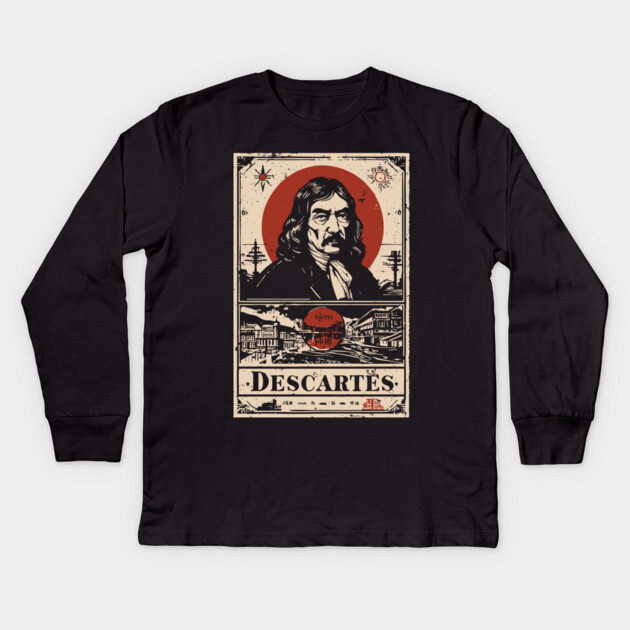 Descartes Philosophical Portrait - 'I Think Therefore I Am' Kids Long Sleeve T-Shirt by TuncGK