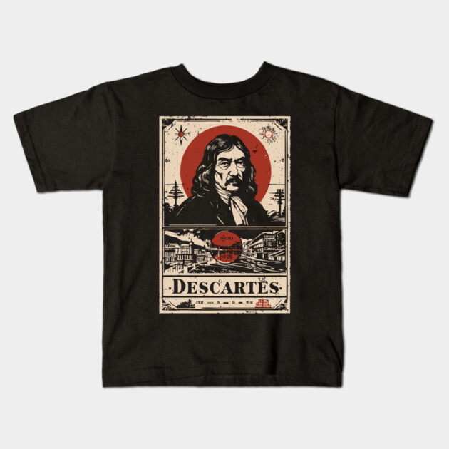 Descartes Philosophical Portrait - 'I Think Therefore I Am' Kids T-Shirt by TuncGK