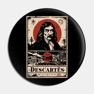 Descartes Philosophical Portrait - 'I Think Therefore I Am' Pin