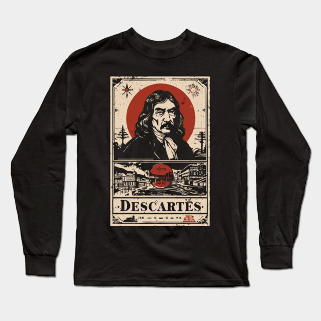 Descartes Philosophical Portrait - 'I Think Therefore I Am' Long Sleeve T-Shirt by TuncGK