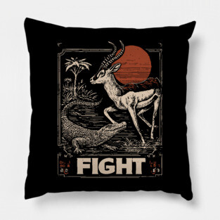 Fight - Antelope and Crocodile Survival Art Pillow