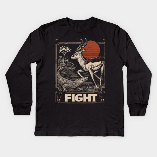 Fight - Antelope and Crocodile Survival Art Kids Long Sleeve T-Shirt by TuncGK