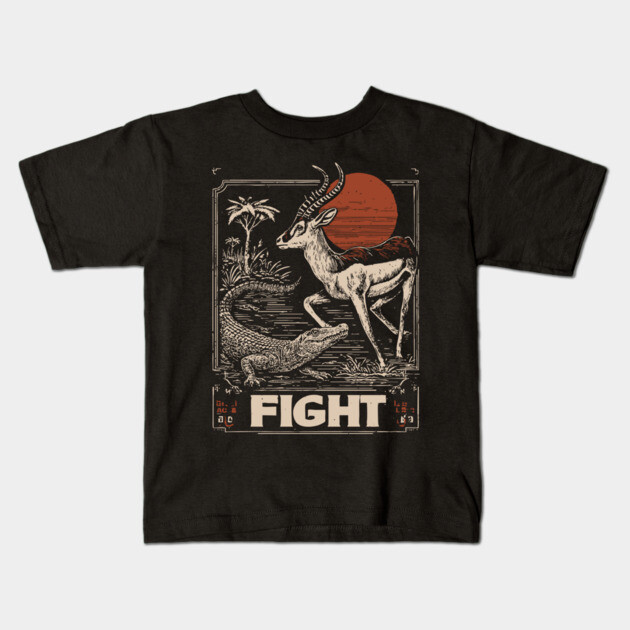 Fight - Antelope and Crocodile Survival Art Kids T-Shirt by TuncGK