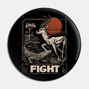 Fight - Antelope and Crocodile Survival Art Pin