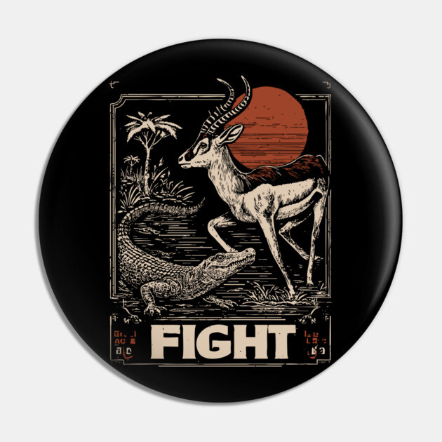Fight - Antelope and Crocodile Survival Art Pin by TuncGK