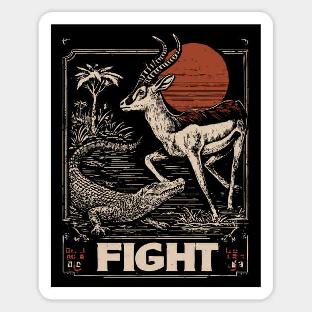 Fight - Antelope and Crocodile Survival Art Magnet by TuncGK