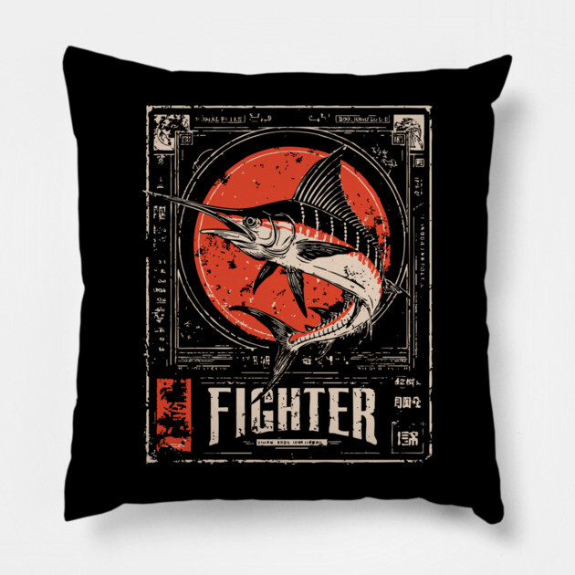 Fighter Swordfish - Vintage Marine Wildlife Art Pillow by TuncGK
