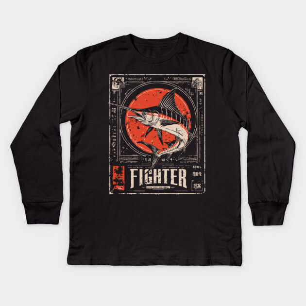 Fighter Swordfish - Vintage Marine Wildlife Art Kids Long Sleeve T-Shirt by TuncGK