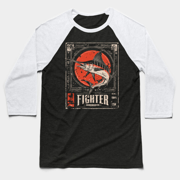 Fighter Swordfish - Vintage Marine Wildlife Art Baseball T-Shirt by TuncGK