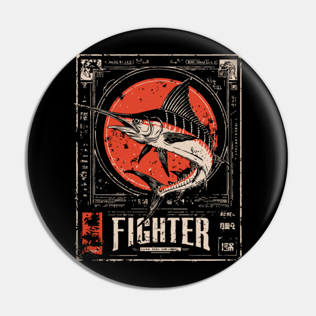 Fighter Swordfish - Vintage Marine Wildlife Art Pin by TuncGK