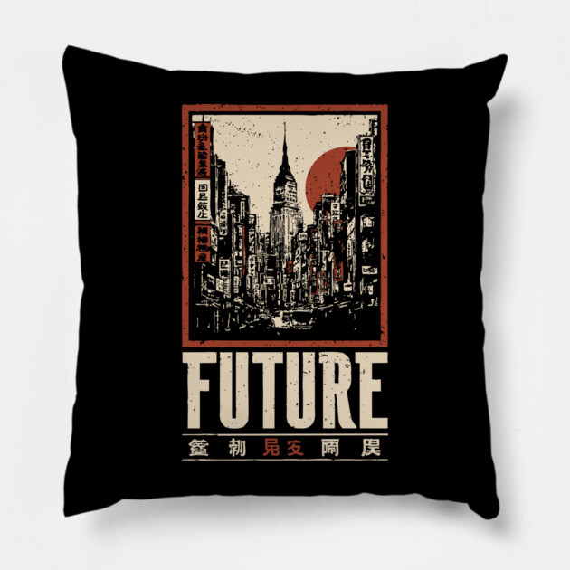 Future City - Vintage Urban Dystopia Art Pillow by TuncGK