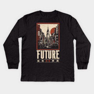Future City - Vintage Urban Dystopia Art Kids Long Sleeve T-Shirt