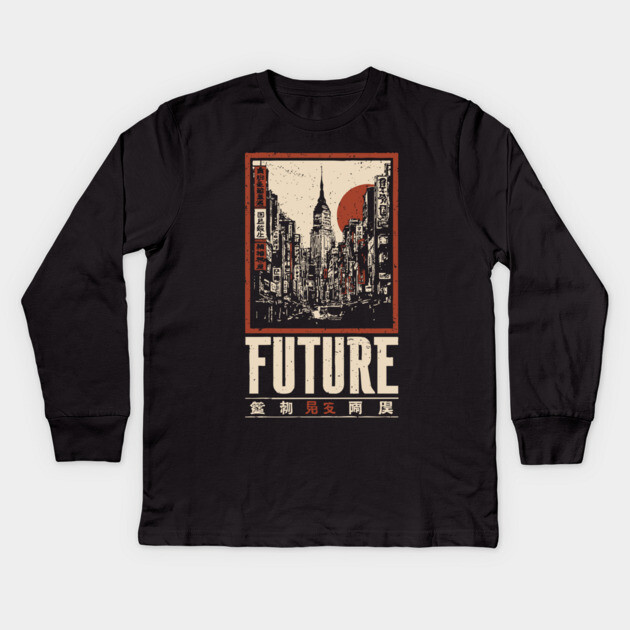 Future City - Vintage Urban Dystopia Art Kids Long Sleeve T-Shirt by TuncGK