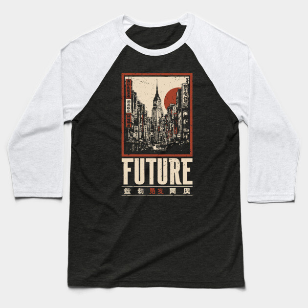 Future City - Vintage Urban Dystopia Art Baseball T-Shirt by TuncGK