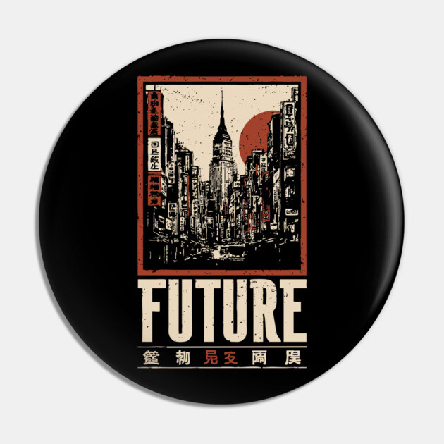 Future City - Vintage Urban Dystopia Art Pin by TuncGK