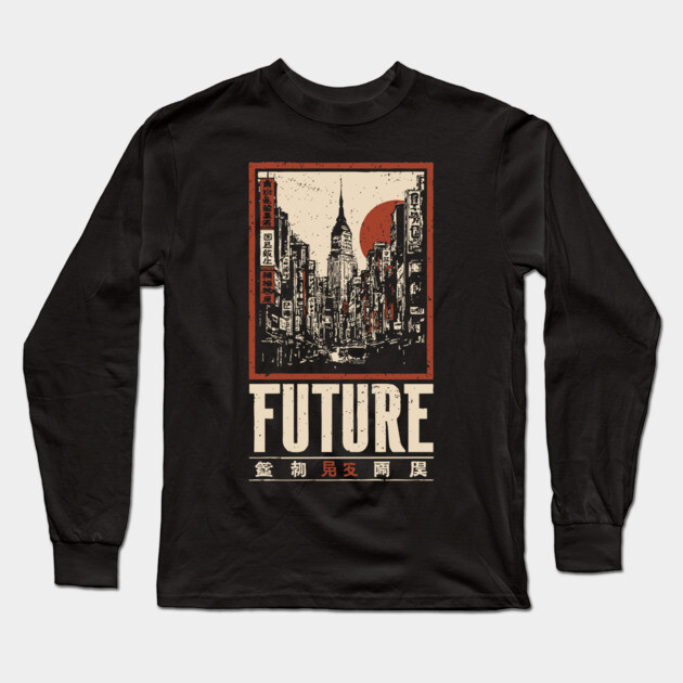 Future City - Vintage Urban Dystopia Art Long Sleeve T-Shirt by TuncGK