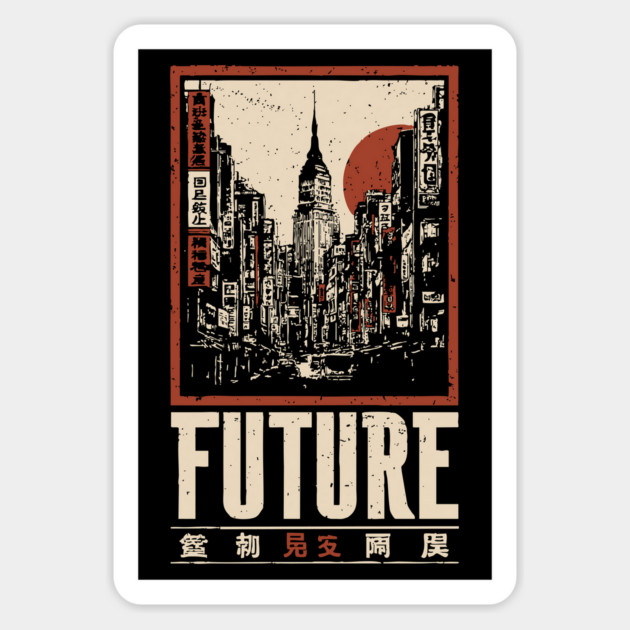 Future City - Vintage Urban Dystopia Art Magnet by TuncGK