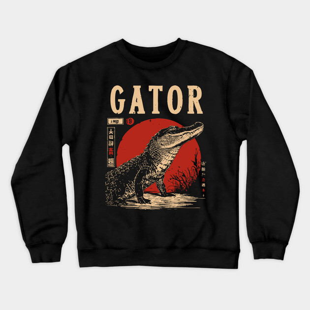 Gator - Vintage Swamp Predator Art Crewneck Sweatshirt by TuncGK