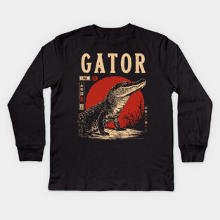 Gator - Vintage Swamp Predator Art Kids Long Sleeve T-Shirt