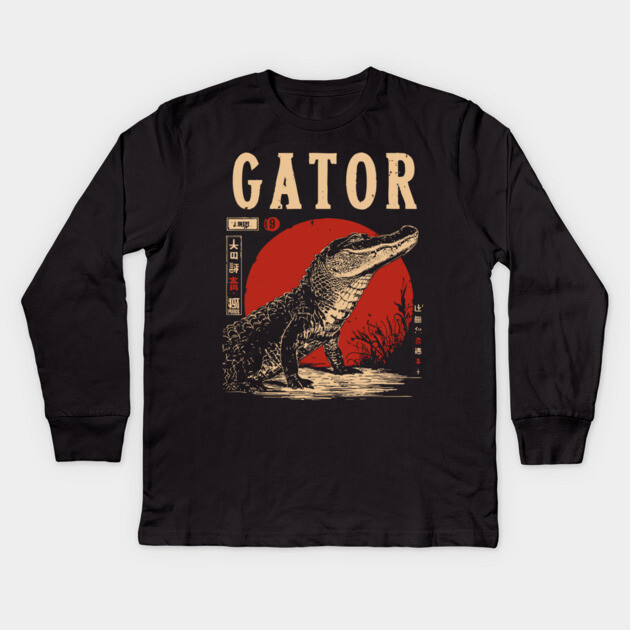 Gator - Vintage Swamp Predator Art Kids Long Sleeve T-Shirt by TuncGK