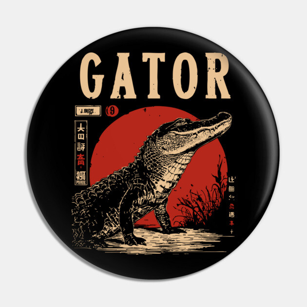 Gator - Vintage Swamp Predator Art Pin by TuncGK