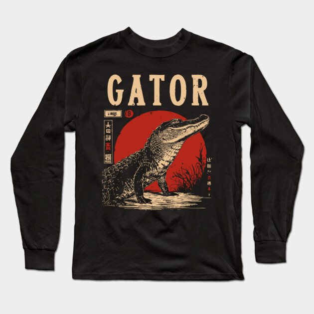 Gator - Vintage Swamp Predator Art Long Sleeve T-Shirt by TuncGK