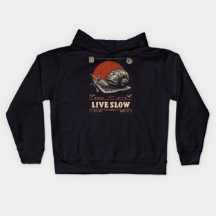 Live Slow - Vintage Snail Philosophy Art Kids Hoodie