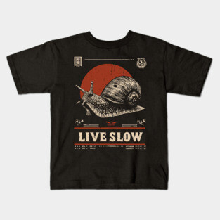 Live Slow - Vintage Snail Philosophy Art Kids T-Shirt